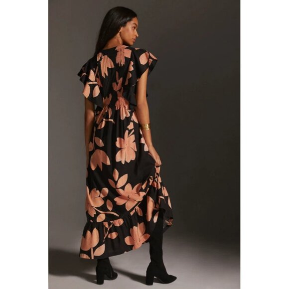 Anthropologie Black and Peach Floral Maxi Dress - Picture 3 of 6
